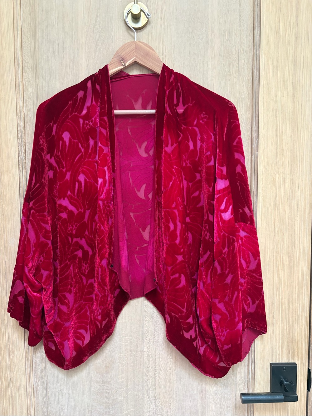 Raspberry Floral Burnout Velvet Kimono Jacket One Size Boho Evening